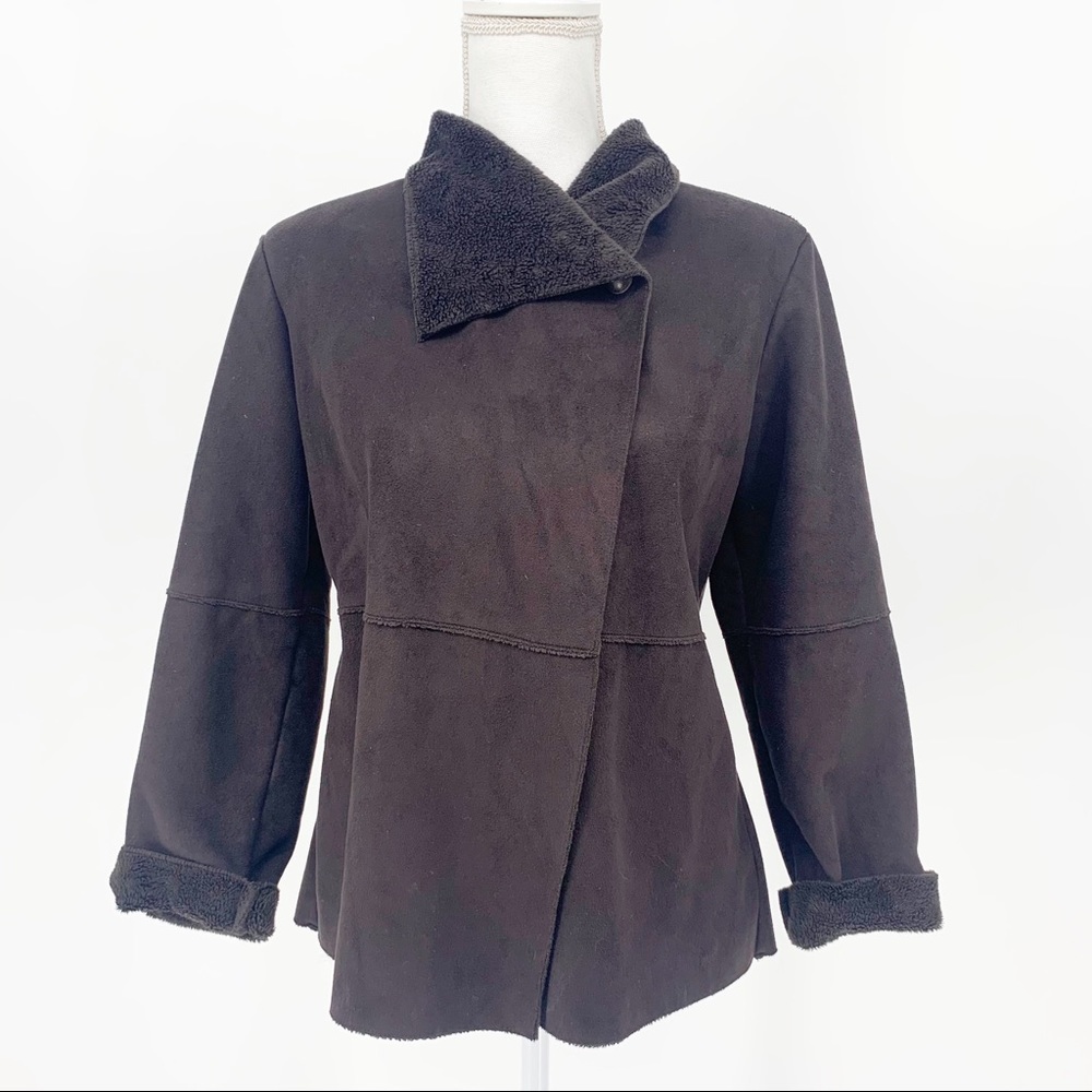 Orvis Brown Fleece Lined Fold Over Wrap Cape Coat - Picture 1 of 12